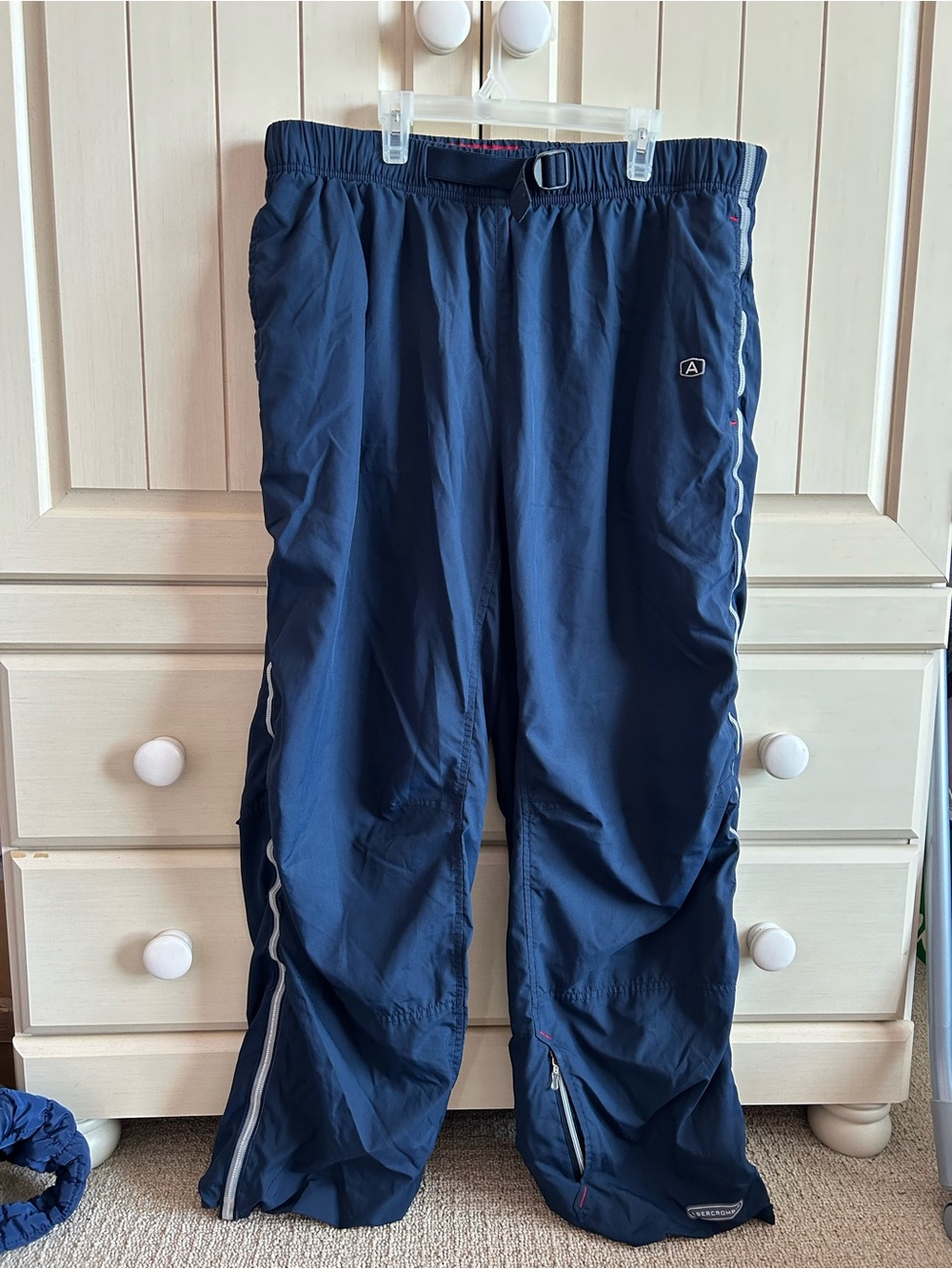 VTG Y2K Abercrombie Fitch Gym Issue Track Pants Navy Blue Nylon Baggy XL